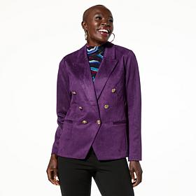 IMAN Global Chic Luxe Faux Suede Double-Breasted Blazer