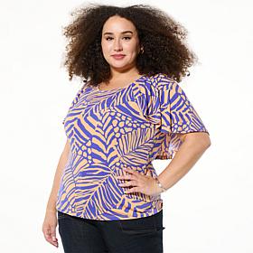 IMAN Global Chic Overlapping Flutter Sleeve Knit Top