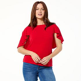 IMAN Global Chic Overlapping Flutter Sleeve Knit Top