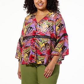 IMAN Global Chic Printed Burnout Mesh Top