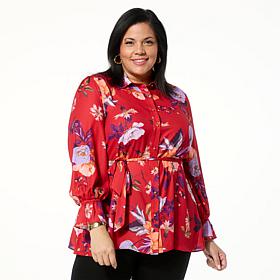 IMAN Global Chic Printed Button-Front Everything Blouse