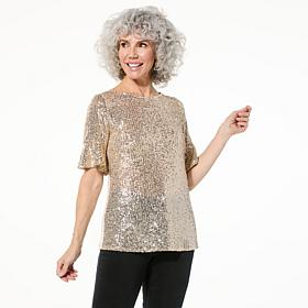 IMAN Global Chic Sequin and Jersey Knit Top
