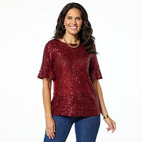 IMAN Global Chic Sequin and Jersey Knit Top