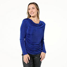 IMAN Global Chic Shimmer Knit Drape Front Top