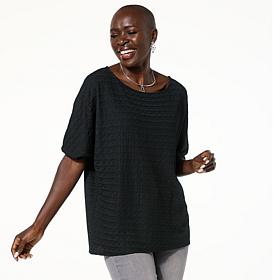 IMAN Global Chic Textured Knit Asymmetrical Dolman Sleeve Top