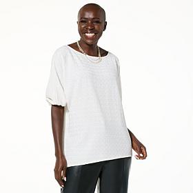 IMAN Global Chic Textured Knit Asymmetrical Dolman Sleeve Top