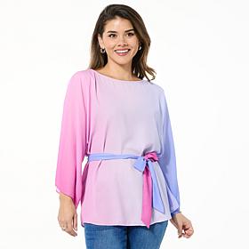 Iman Ombre Dramatic Sleeve Top with Belt