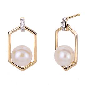 Imperial Pearls 10K Cultured Button Pearl and Diamond Earrings
