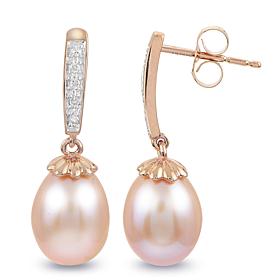 Imperial Pearls 14K Pink Cultured Pearl and Diamond Drop Earrings