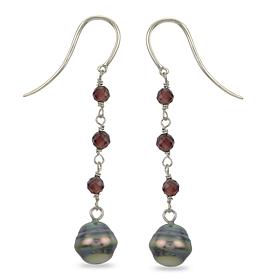 Imperial Pearls Baroque Cultured Tahitian Pearl and Garnet Earrings
