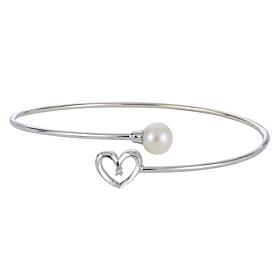 Imperial Pearls Cultured Pearl and Diamond Heart Bypass Bracelet