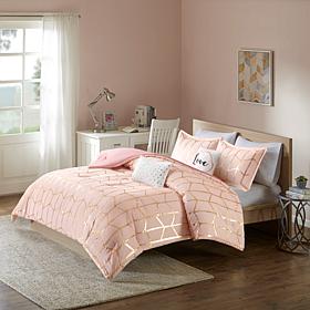 Intelligent Design  Raina Blush/Gold Metallic Comforter Set Full/Q