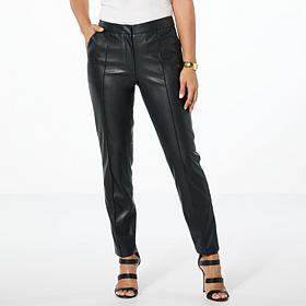 Jaclyn Smith Faux Leather Seamed Slim Leg Pant