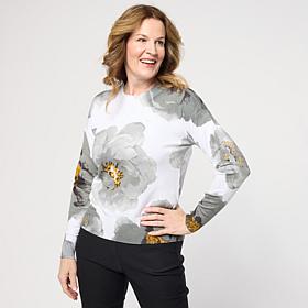 Jaclyn Smith Floral-Printed Fine Gauge Knit Sweater