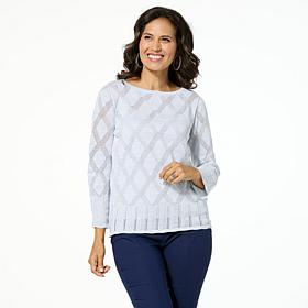 Jaclyn Smith Metallic Knit Pointelle Scoop-Neck Sweater