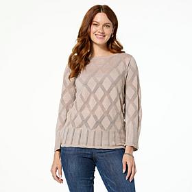 Jaclyn Smith Metallic Knit Pointelle Scoop-Neck Sweater