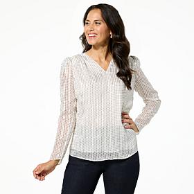 Jaclyn Smith Metallic Stripe Pleated V-Neck Blouse