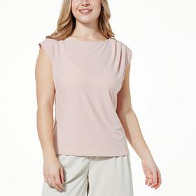 Jaclyn Smith Pleated Drape Cap-Sleeve Top