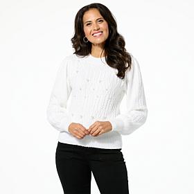 Jaclyn Smith Puff-Sleeve Cable Knit Sweater