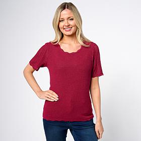 Jaclyn Smith Shiny Ribbed Knit Pointelle Sweater with Detachable Cami