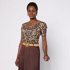 Jaclyn Smith Side Ruched Scoop Neck Tee