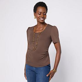 Jaclyn Smith Side Ruched Scoop Neck Tee