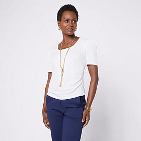 Jaclyn Smith Side Ruched Scoop Neck Tee