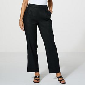 Jaclyn Smith Stretch Linen-Blend Straight-Leg Pull-On Pant