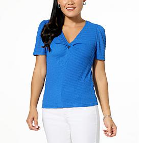 Jaclyn Smith V-Neck Twist Pucker Knit Tee