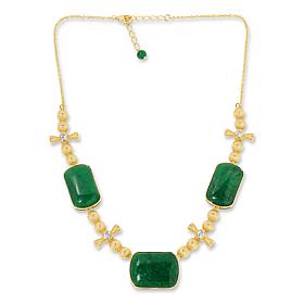 Jade of Yesteryear Green Jade Emerald-Cut Necklace with CZ Accents