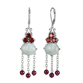 Jade of Yesteryear Green Jade, Garnet and Rhodolite Drop Earrings
