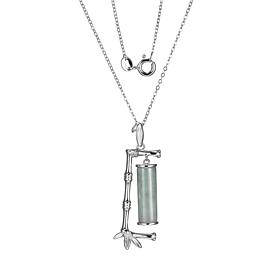 Jade of Yesteryear Sterling Silver Green Jade Bamboo Pendant