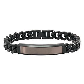 James Michael Black Stainless Steel ID-Style Curb Chain Bracelet