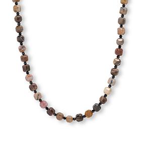 Jay King 36" Petrified Wood and Black Spinel SS Necklace