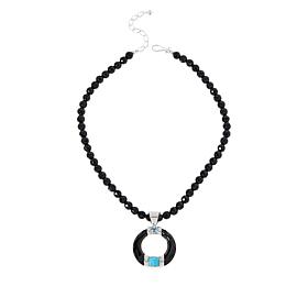 Jay King Black Chalcedony, Turquoise & Blue Topaz Pendant-Necklace