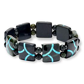 Jay King Black Serpentine & Chilean Turquoise Inlay Stretch Bracelet