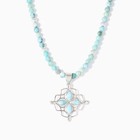 Jay King Larimar Pendant with Beaded Necklace, Sterling