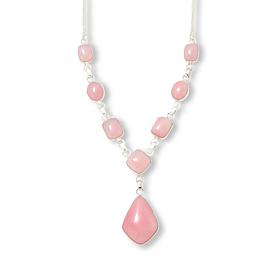 Jay King Peruvian Pink Opal Sterling Silver Station Drop Necklace