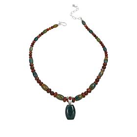 Jay King Red Petrified Wood and Green Swamp Bog Pendant with Necklace