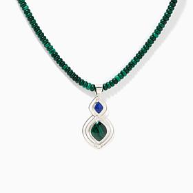 Jay King Sterling Silver Lapis & Malachite Beaded Necklace w/ Pendant