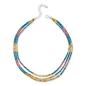 Jay King Sterling Silver Multicolor Multigemstone Bead 3-Row Necklace