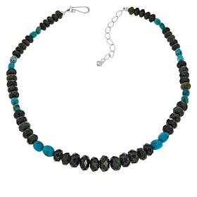 Jay King Sterling Silver Nephrite Jade and Turquoise Beaded Necklace