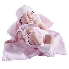 JC Toys 14" All-Vinyl La Newborn Doll in 5-Piece Pink Romper Set