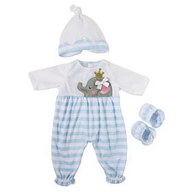 JC Toys Berenguer Boutique Baby Doll Outfit Blue Striped Lomg Onesie