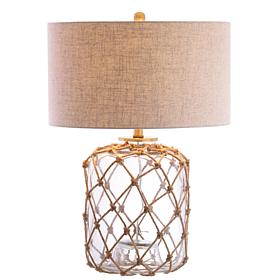 JONATHAN Y Brown and Clear Mer 26.5" Glass and Rope LED Table Lamp