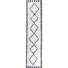 JONATHAN Y Calvia Moroccan Diamond Shag White/Black 2' x 10' Runner