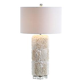 JONATHAN Y Cream Rosette 28.5" Seashell Resin Crystal LED Table Lamp