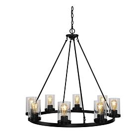 Jonathan Y Pablo Ring 33.5" 8-Light Iron & Seeded Glass LED Chandelier