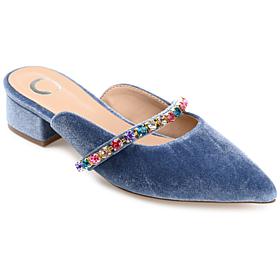 Journee Collection Women's Velvet Pointed-Toe Jewel Flat