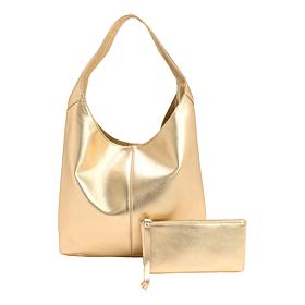 Joy Metallic Leather Hobo Slouch Bag with Wristlet